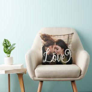 Coussin Love In White Script Photo personnalisée d'un coup