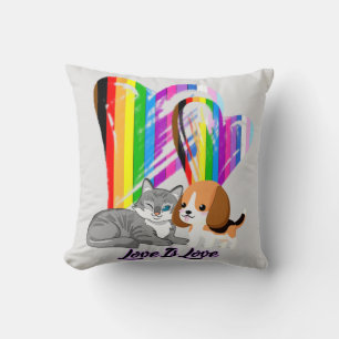 Coussin Love Is Love Chat & Chien - LGBTQ+ Propriétaire d'