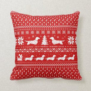 Coussin Love Joy Peace Wiener Dogs Motif de Noël
