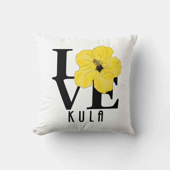 Coussin LOVE Kula Hawaii Hibiscus jaune (Recto)