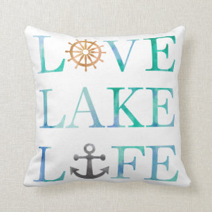 Coussin Love Lake Life Watercolor Typographie nautique
