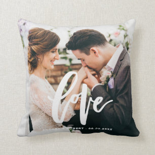 Coussin Love Lettering Overlay Custom Wedding Photo Coussi