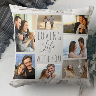 Coussin Love Life with You 7 Photo Collage Gris Marbre