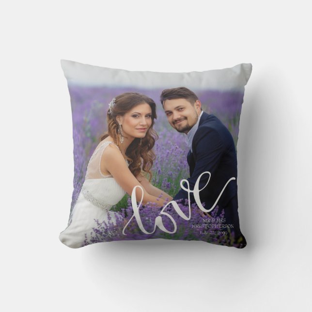 Coussin LOVE Mariage photo Monogramme Keepsaké (Recto)