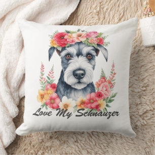 Coussin Love My Schnauzer Flowers PRYPW