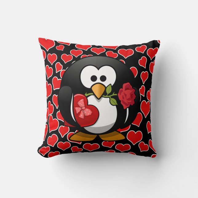 Coussin Love Penguin Avec Cadeaux Valentin (Recto)