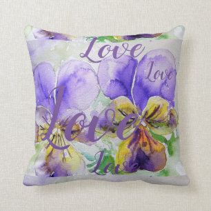 Coussin Love Purple fleur fleurie Aquarelle Viola Motif