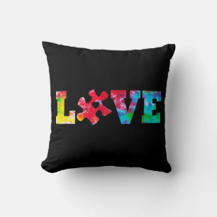 Coussin LOVE Puzzle Pièces Coeur Sensibilisation sur l'aut