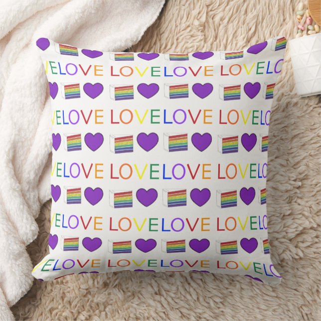 Coussin LOVE Rainbow Cake Slice Purple Heart Pride LGBT (Couverture)