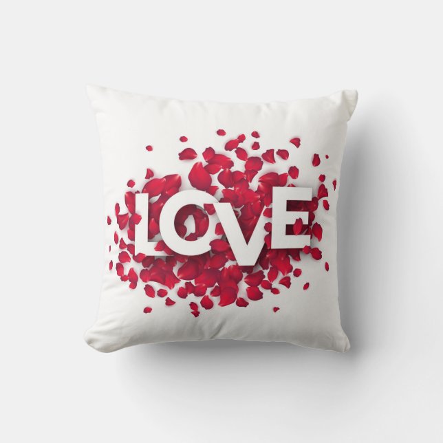Coussin LOVE Rose Petals Typography – Romantic Poster  (Recto)