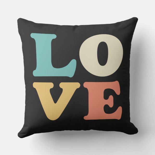 Coussin Love Typographie Carré de couleur rétro (Verso)