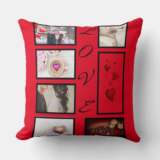 Coussin LOVE Valentines Day Red Hearts Photo Collage (Recto)