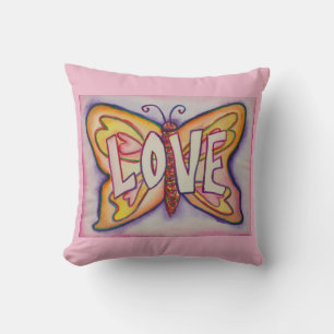 Coussin Love Word Art rose Papillon Accent Jeu d'oreillers