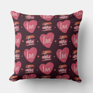 Coussin Love Words and Hearts Motif sur Red Arrière - plan