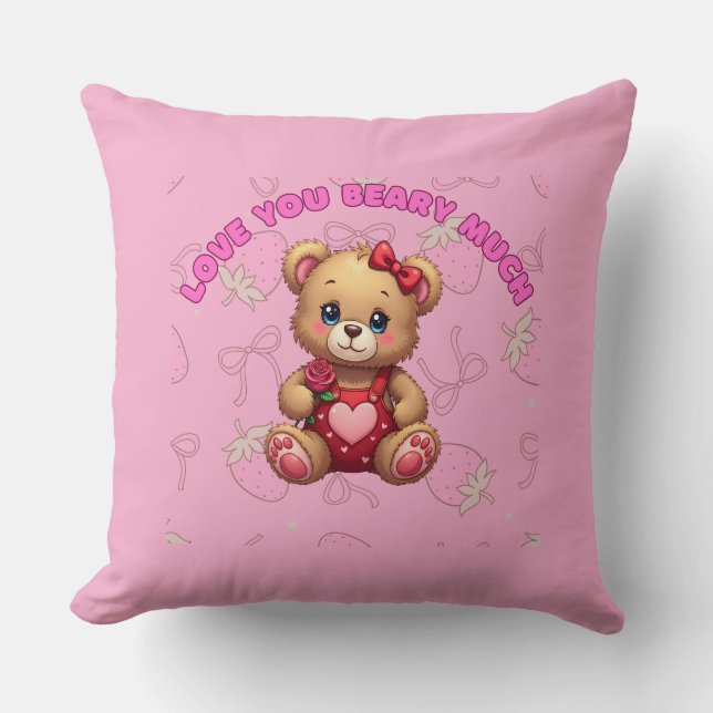 Coussin Love You Beary Much – Ourson de la Saint-Valentin  (Recto)