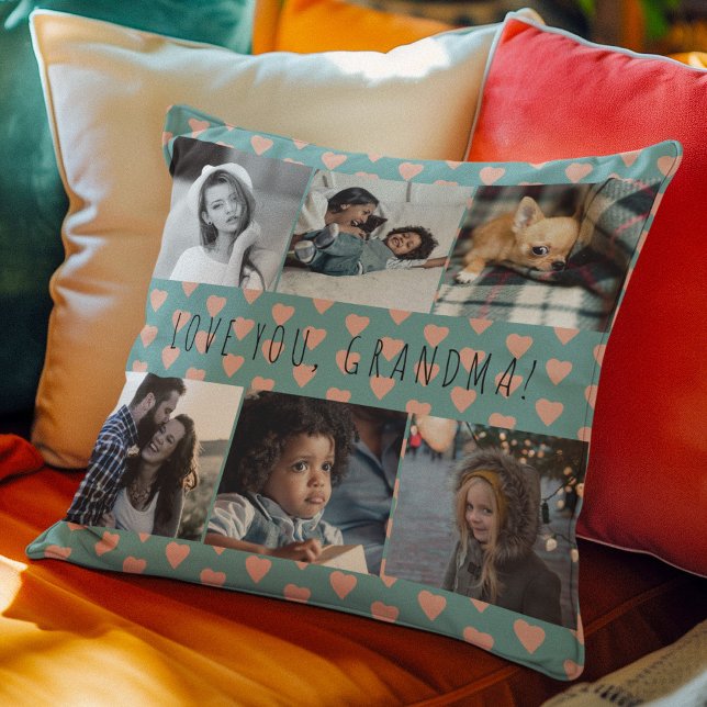 Coussin Love you grand ma 6 photo collage motif rétro (Créateur téléchargé)
