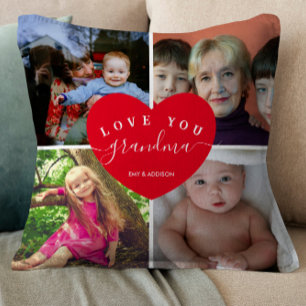Coussin Love You Grand-mère Custom 4 Photo Collage Coeur m