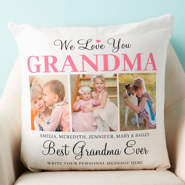 Coussin Love You Grand-mère - Meilleur Collage photo de gr (Best Grandma Ever Pillow)