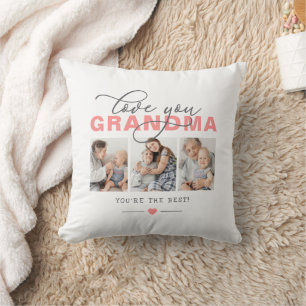 Coussin Love You Grandma Collage 12-Photo Élégant Script