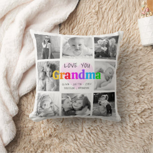 Coussin Love You Grandma Colorful Modern 8 Photo Collage