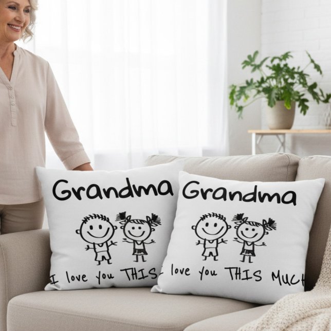 Coussin Love You Grandma Kids Art Personalized Gift (Créateur téléchargé)