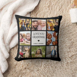 Coussin Love You Grandma   Texte manuscrit Collage photo