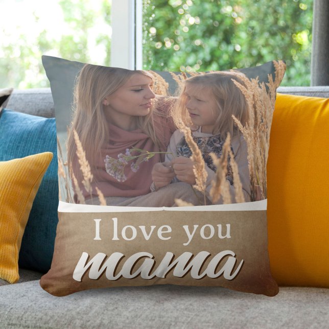 Coussin Love you Mama Script Rustic Mother Family Photo (Créateur téléchargé)