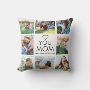 Coussin Love You Maman Family Photo Collage Heart