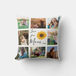 Coussin Love You Mom Family Photo Collage Tournesol