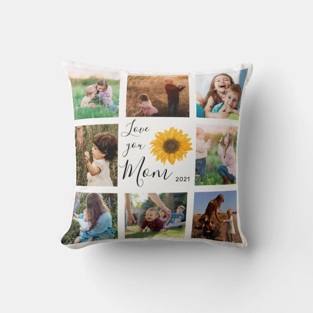 Coussin Love You Mom Family Photo Collage Tournesol (Recto)