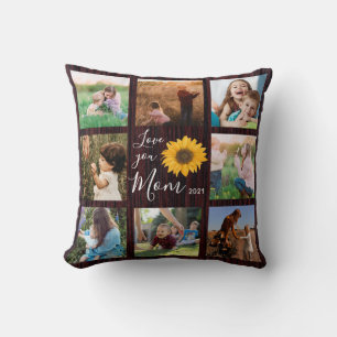 Coussin Love You Mom Family Photo Collage Tournesol Rustiq