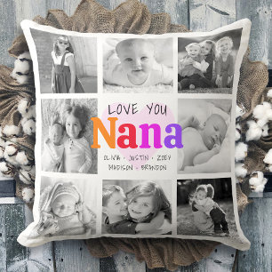 Coussin Love You Nana Colorful Bold Modern 8 Photo Collage