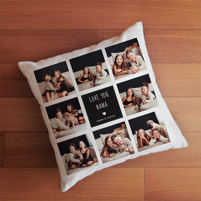 Coussin Love You Nana | Texte manuscrit Collage photo (Créateur téléchargé)
