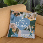 Coussin Love You 'Papa' Photo personnalisée Collage Coeur<br><div class="desc">Coussin moderne mignon pour cette personne spéciale pour leur faire savoir que vous les aimez. Doté d'un modèle de collage de 4 photos, un coeur bleu centré qui peut être changé en n'importe quelle couleur avec le texte 'LOVE YOU' Daddy et nom(s). Ce coussin fait le cadeau parfait pour les...</div>