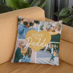 Coussin Love You 'Papa' Photo personnalisée Collage Coeur<br><div class="desc">Coussin moderne mignon pour cette personne spéciale pour leur faire savoir que vous les aimez. Doté d'un modèle de collage de 4 photos, un coeur jaune tendance centré qui peut être changé en n'importe quelle couleur avec le texte 'LOVE YOU' Daddy et nom(s). Ce coussin fait le cadeau parfait pour...</div>