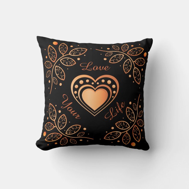 Coussin Love Your Life Black & Orange Inspiration Mandala (Recto)