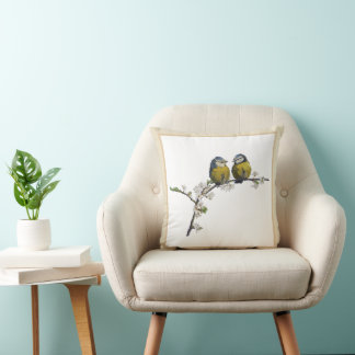 Coussin Lovebirds assis sur une branche de fleurs de ceris