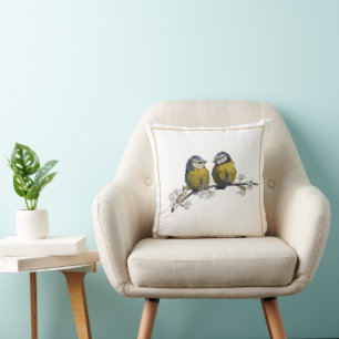 Coussin Lovebirds assis sur une branche de fleurs de ceris