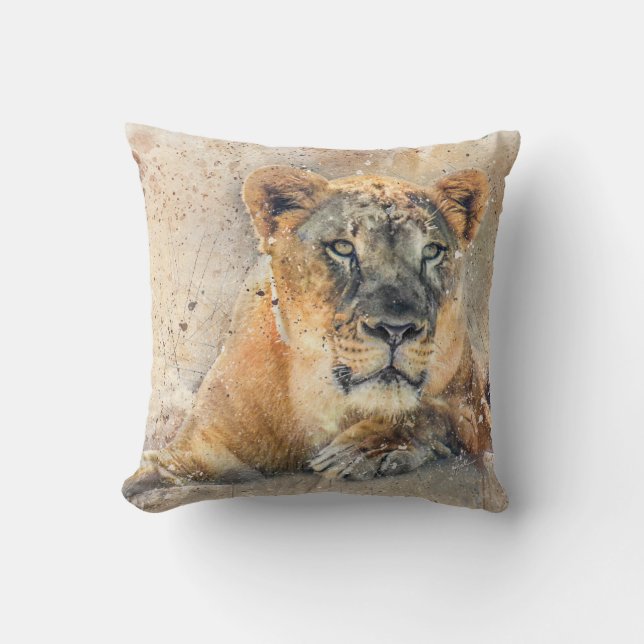 Coussin Lovely Lioness Photographie Aquarelle moderne (Recto)