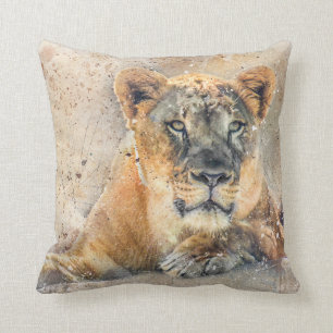 Coussin Lovely Lioness Photographie Aquarelle moderne