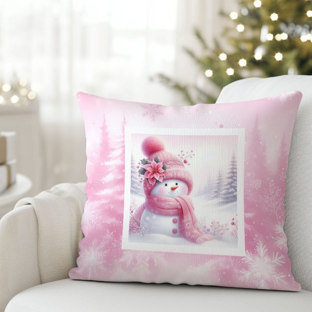 Coussin Lovely Pink Snowman Christmas Pillow Kids Gift (Lovely Pink Snowman Christmas Pillow Kids Gift)