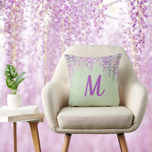 Coussin Lovely Purple Abstraite Wisteria sur Mint Green