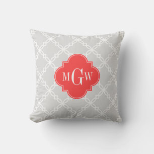 Coussin Lt Grey Blanc Fancy Quatrefos 3 Monogramme initial