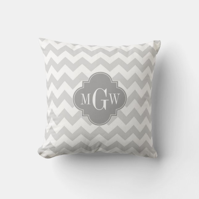 Coussin Lt Grey What Chevron Grey Quatrefoil 3 Monogramme (Recto)