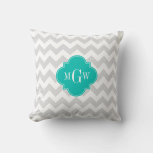 Coussin Lt Grey What Chevron Turquoise Quatrefoil 3 Monogr