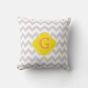Coussin Lt Grey What Chevron Yellow Quatrefoil Monogramme