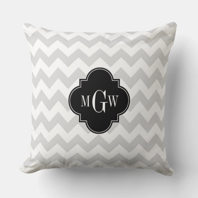 Coussin Lt Gris Blanc Chevron Noir Quatrefeuille 3 Monogra (Recto)
