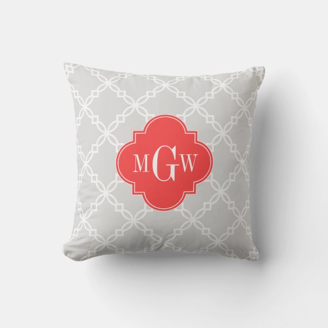 Coussin Lt Gris Blanc Fantaisie Quatrefeuille 3 Monogramme (Recto)