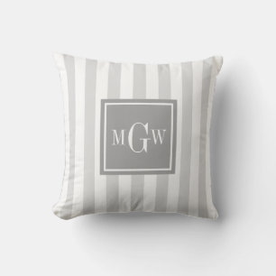 Coussin Lt Gris Rayure Blanche Gris Carré 3 Monogramme