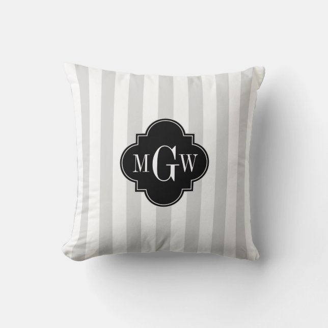 Coussin Lt Gris Rayure Blanche Noir Quatrefoil 3 Monogramm (Recto)